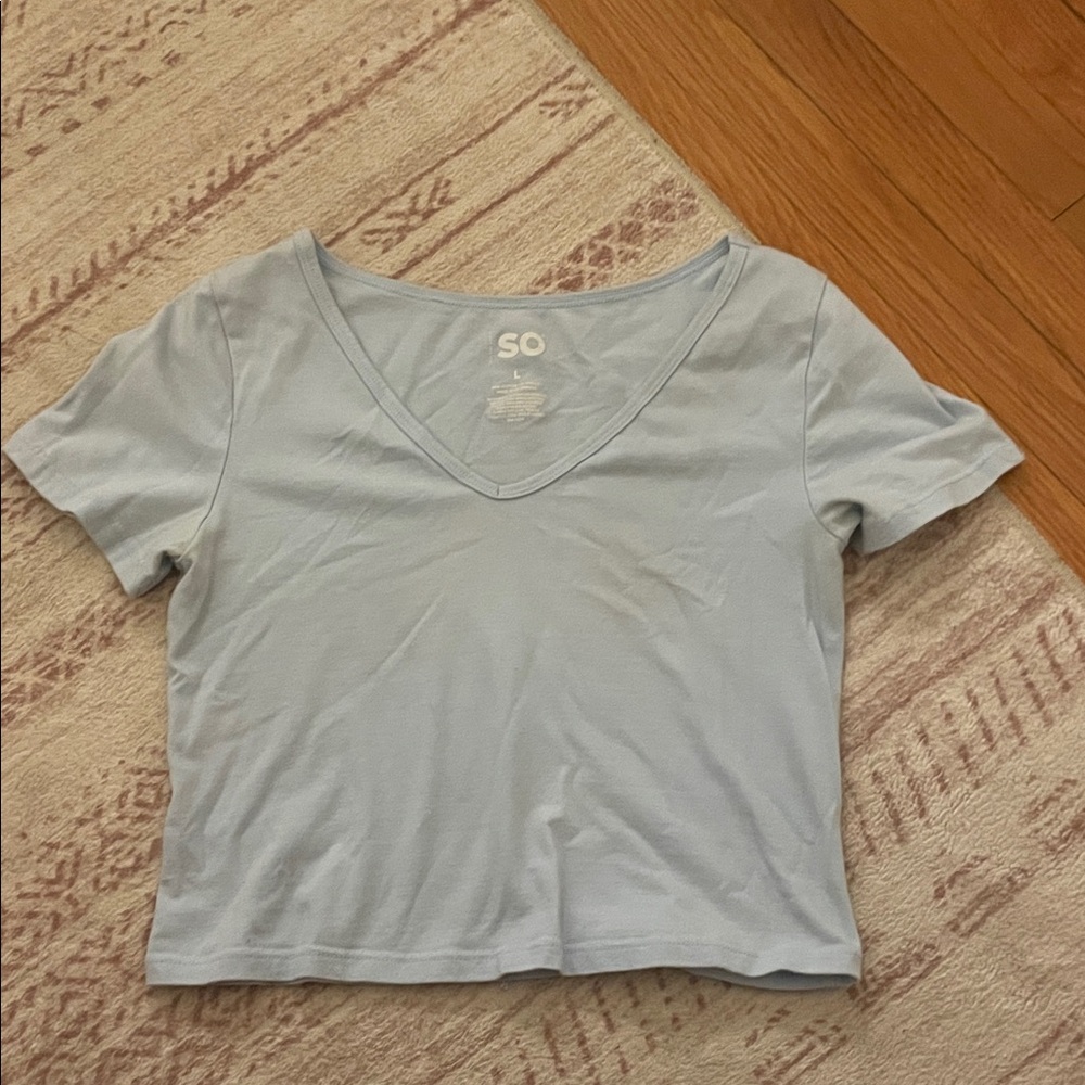 SO Pale Blue V-Neck Cropped Tee